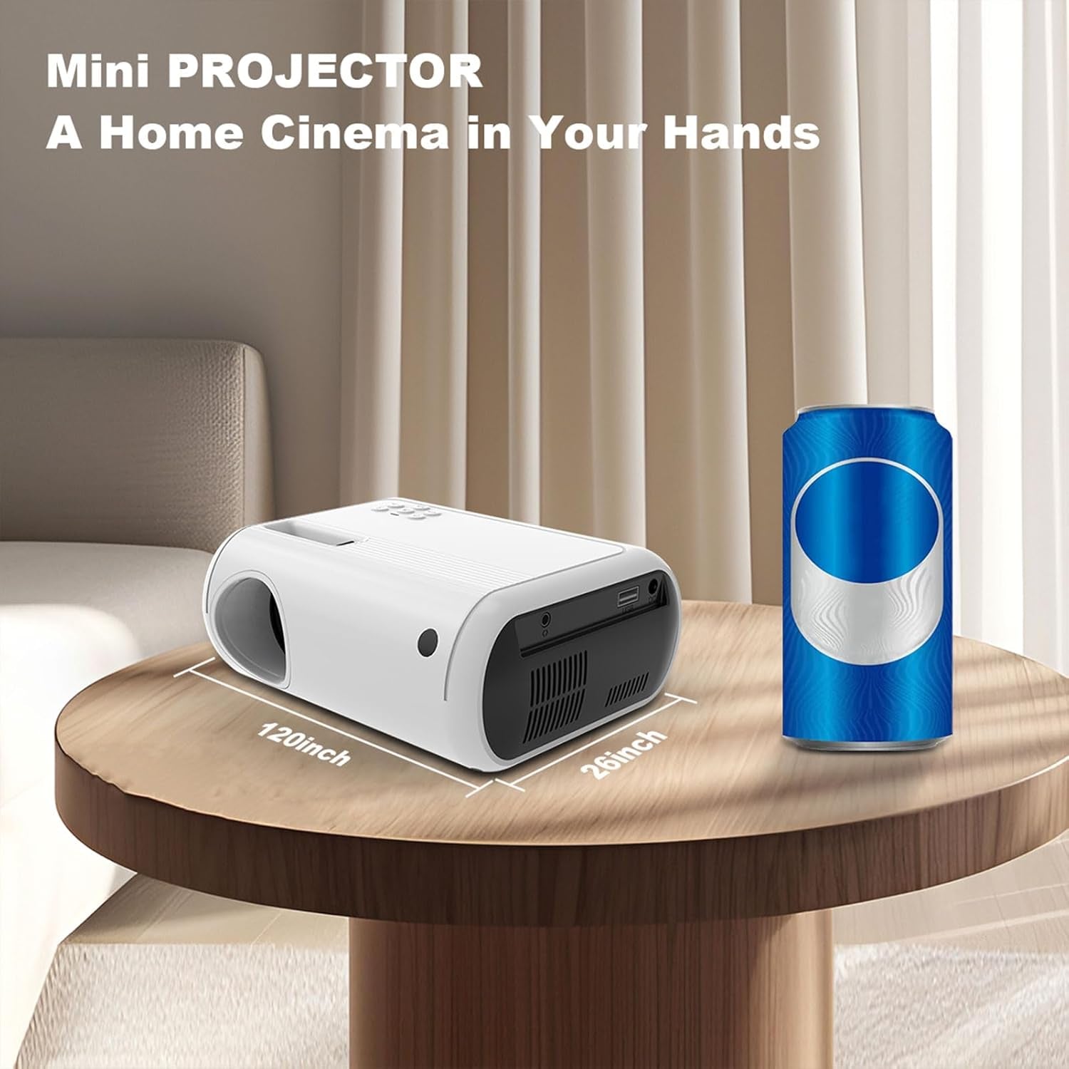 Mini Projector with Bult-In Speaker, 150ANSI Support 1080P, Auto Keystone Correction, 26"-120" Projection Screen, Portable Video Projector, Compatible with Laptop, HDMI, USB, AV