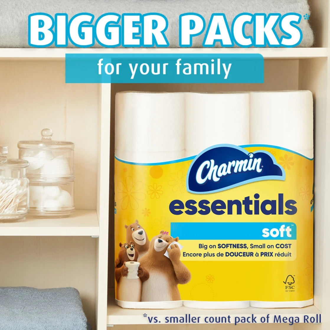 Essentials Soft Toilet Paper 12 Mega Rolls, 330 Sheets per Roll