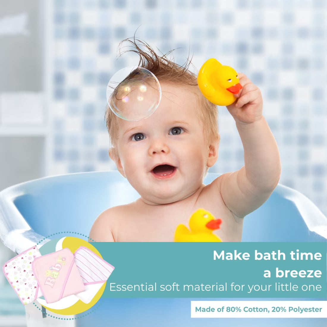 Bath Hooded Towels & Washcloths Set for Babies, 23-Piece Gift Set, Pink Baby