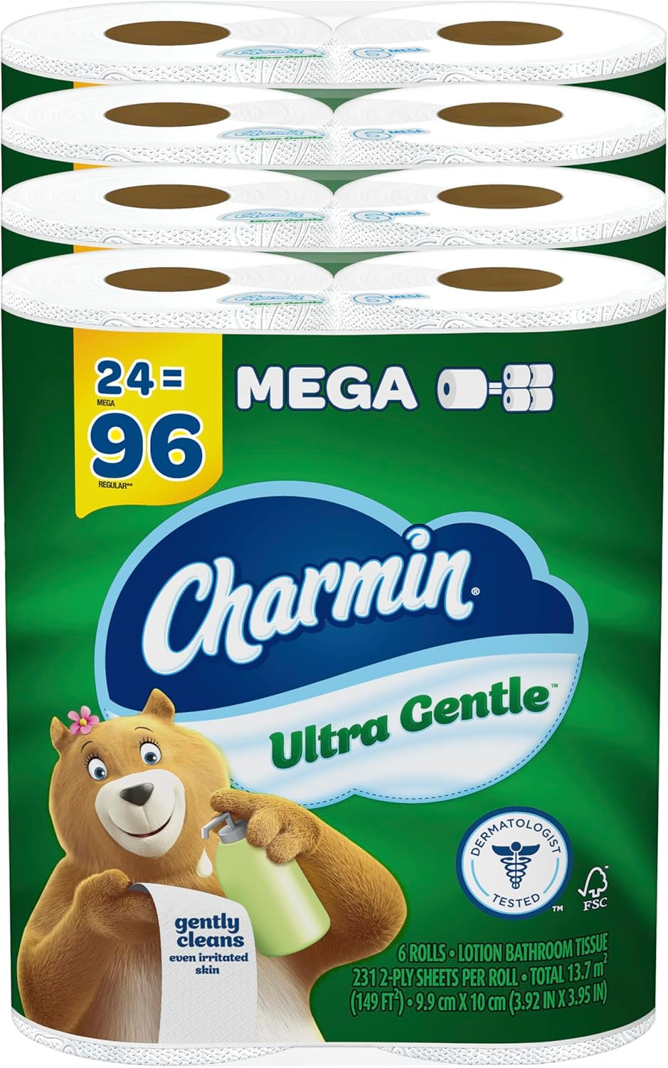 Ultra Gentle Toilet Paper, 24 Mega Rolls (Equivalent to 96 Regular Rolls),White