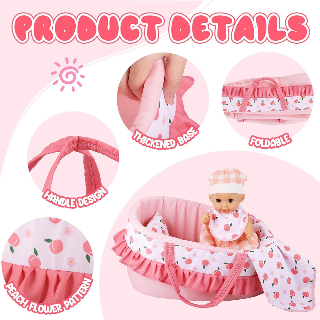 Baby Doll Bassinet Carrier, 12 Inch Baby Doll Accessories Set, Baby Doll Carrier Accessories for 12 Inch Baby Dolls, Including Magic Baby Bottle, Bib, Pacifier, Diaper