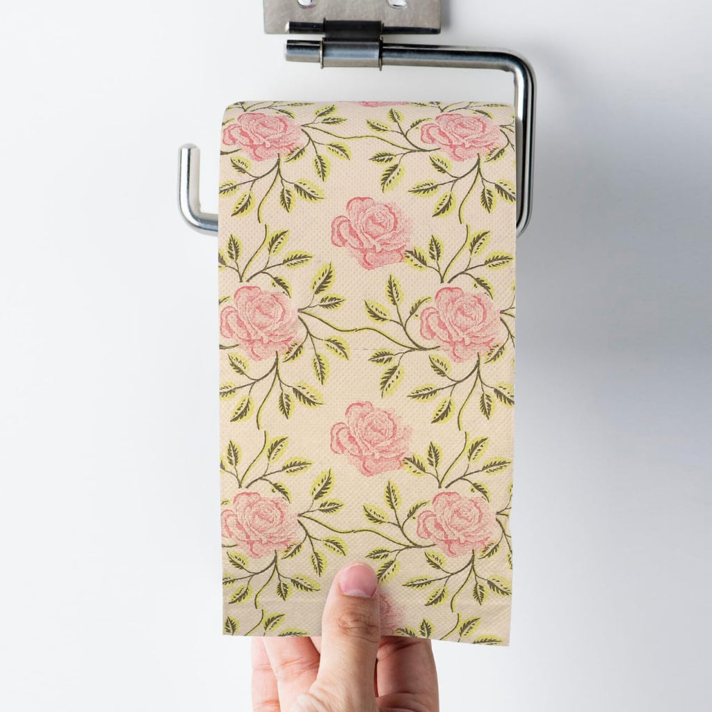 2 Rolls Floral Toilet Paper - Rose Flower Print Toilet Tissues Decorative Bathroom Tissue Hand Towel Napkins for Wedding Birthday Christmas Tea Party Favors Dinner Bridal Shower Baby Shower
