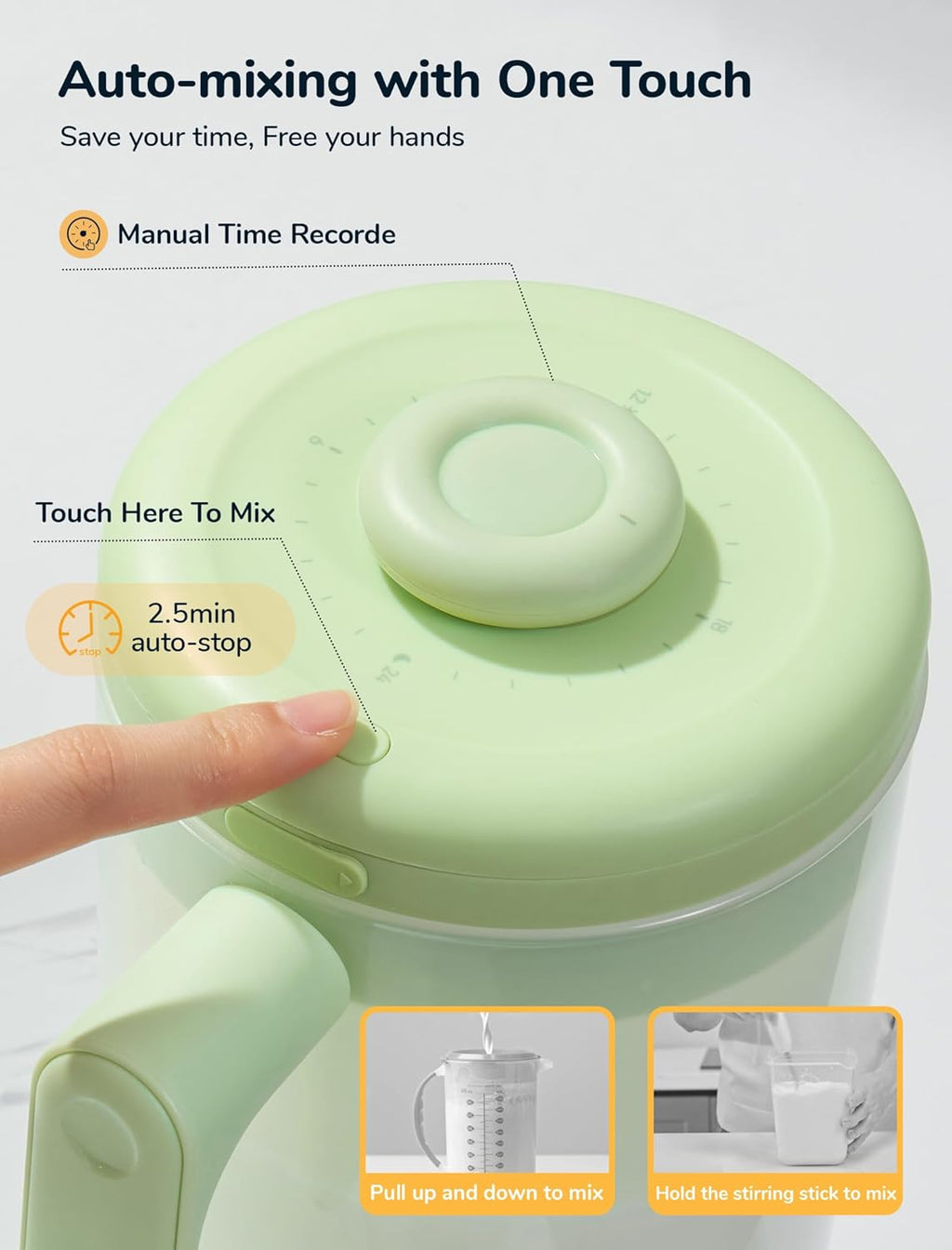 Electric Formula Pitcher, 36 Oz Baby Formula Mixing Pitcher, Automatic Baby Formula Mixer, Bidirectional Stirring Breastmilk Pitcher, Locking Lid Smooth Formula Maker Milk Storage for Fridge（Green)