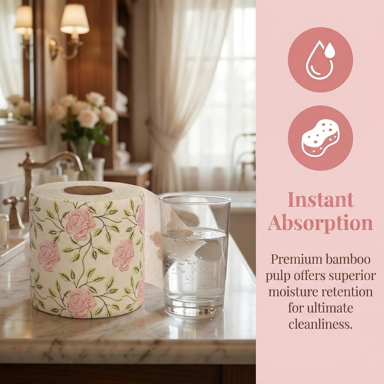 2 Rolls Floral Toilet Paper - Rose Flower Print Toilet Tissues Decorative Bathroom Tissue Hand Towel Napkins for Wedding Birthday Christmas Tea Party Favors Dinner Bridal Shower Baby Shower