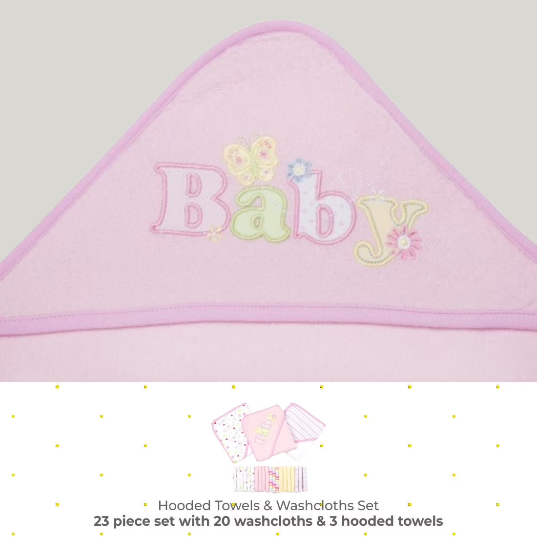 Bath Hooded Towels & Washcloths Set for Babies, 23-Piece Gift Set, Pink Baby