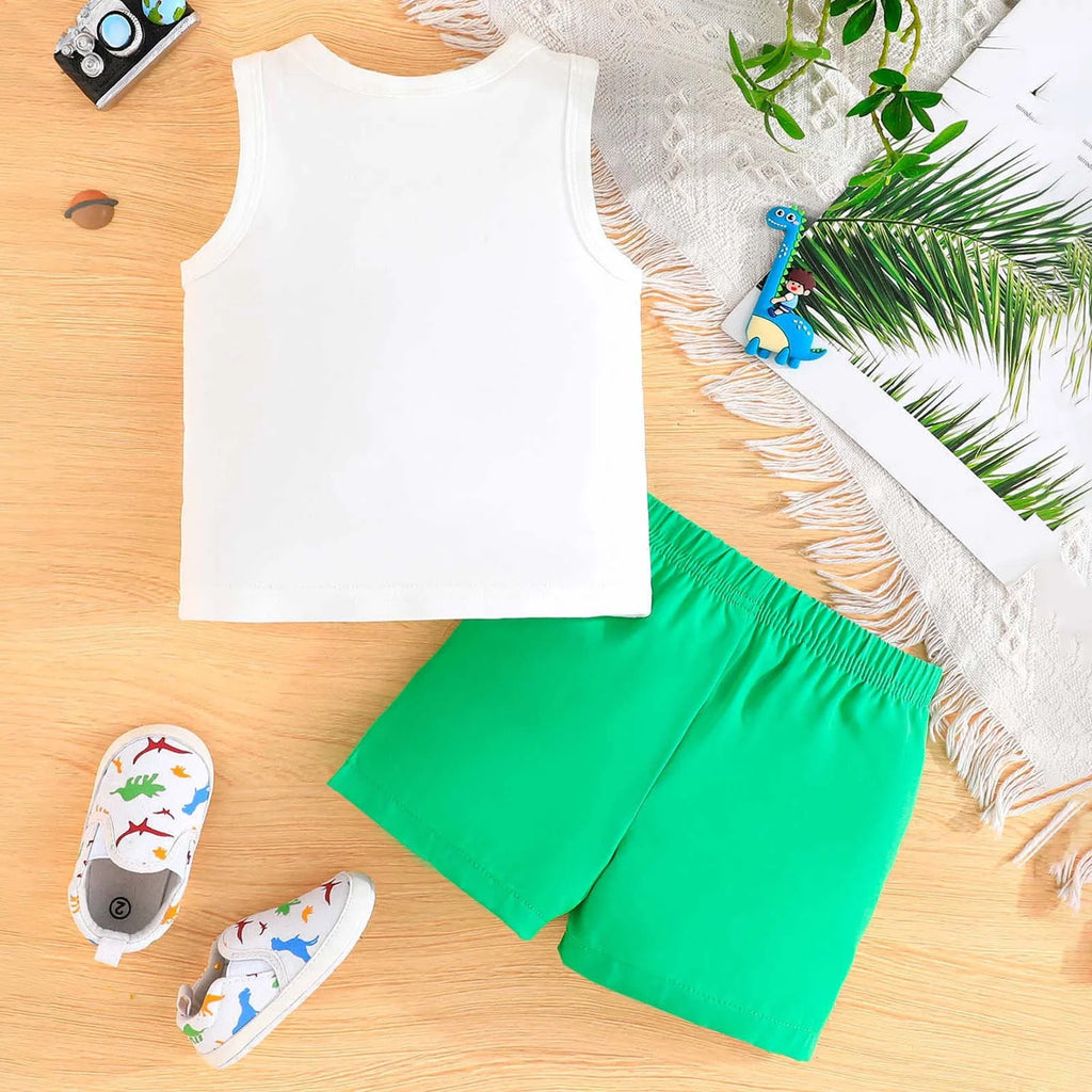 Toddler Boy Summer Shorts Set 2 Piece Short Sleeve Casual Cartoon Prints Tops Holiday Vest T Shirt Short Pants Suit Clothes Set Outfits,Size 9-12 Months