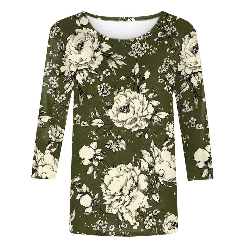 3/4 Length Sleeve Womens Tops Casual Loose Fit Crewneck T Shirts plus Size Spring Summer Tees Limited Time Sales of Today Multicolor XXXL