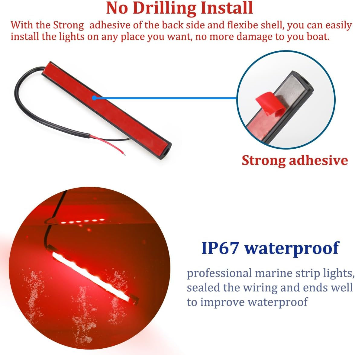 Marine Led Boat Lights, Night Fishing Lights, Boat Interior Lights, No Drilling Install Boat Deck Lights Courtesy Lights, Red
