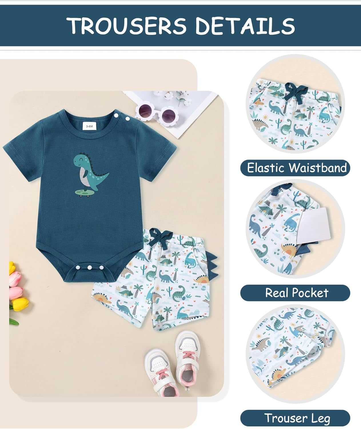 Baby Boy Clothes Newborn Summer Short Sleeve Cotton Crew Neck Button Crotch Romper Short Set Infant Boy Clothes