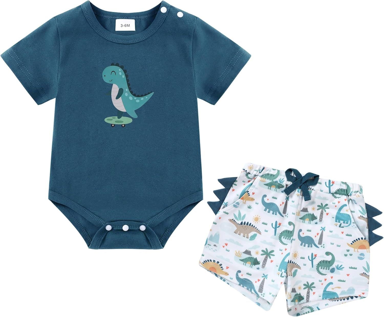 Baby Boy Clothes Newborn Summer Short Sleeve Cotton Crew Neck Button Crotch Romper Short Set Infant Boy Clothes