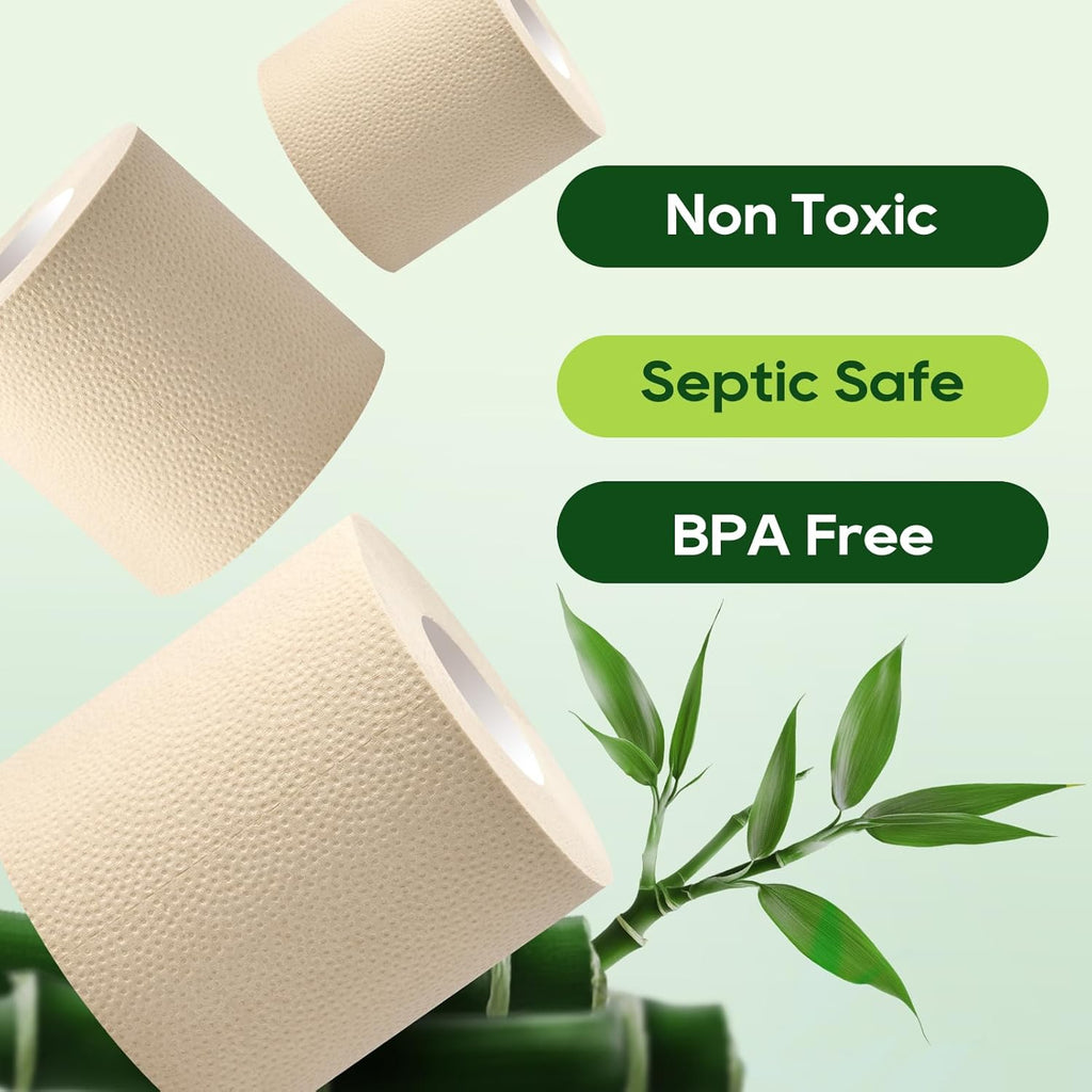 Bamboo Toilet Paper, Septic Safe Toilet Tissue, 24 Double Rolls, 320 Sheets per Roll, Tree Free, Non Toxic, 2 Ply, Soft and Absorbent, Eco Friendly Dye-Free Paper, Nature