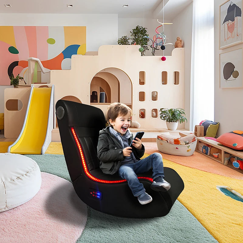 Foldable Gaming Chair with Onboard Speakers, LED Strip Lighting, Bluetooth Music Speakers, Vibration Massage, USB Charging Port
