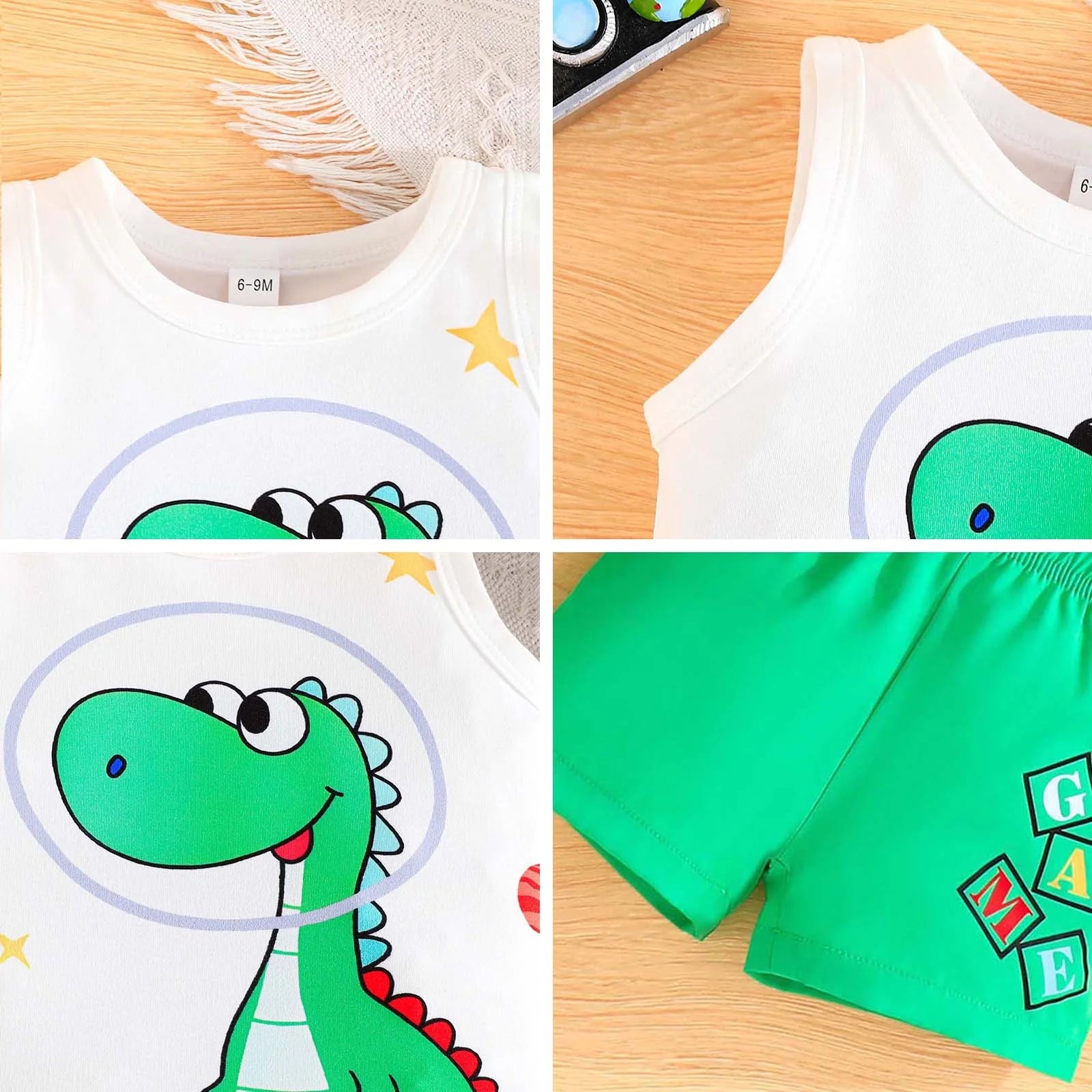 Toddler Boy Summer Shorts Set 2 Piece Short Sleeve Casual Cartoon Prints Tops Holiday Vest T Shirt Short Pants Suit Clothes Set Outfits,Size 9-12 Months