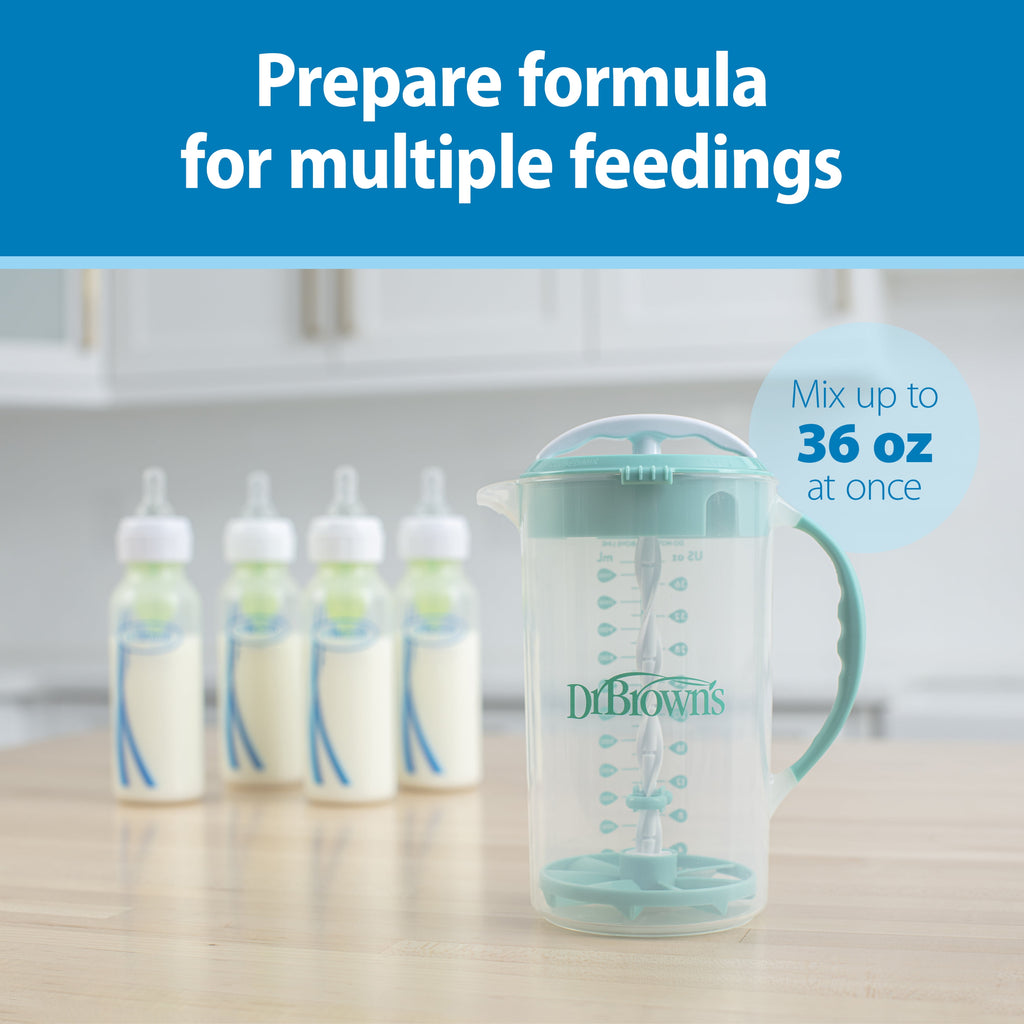 Baby Formula Mixing Pitcher, Adjustable Stopper/Locking Lid/No-Drip Spout, Blue 36Oz, 1 Pack