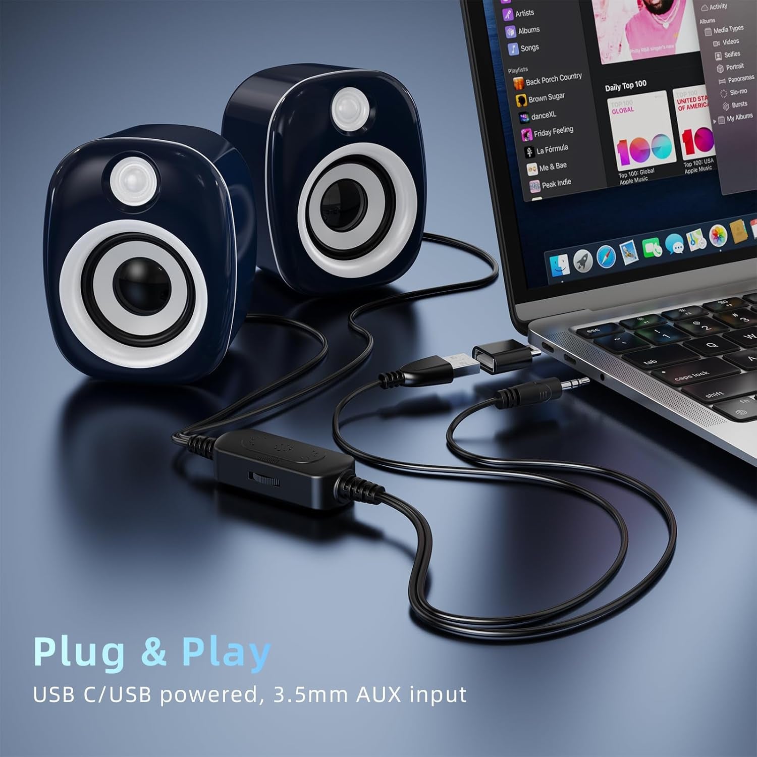 USB Speakers,Computer Speakers for Desktop Pc,Desktop Gaming Speakers,Small Computer Speakers USB Powered 3.5Mm Aux Speaker for Pc,Laptop,Tablet,Monitor,Phone, Blue