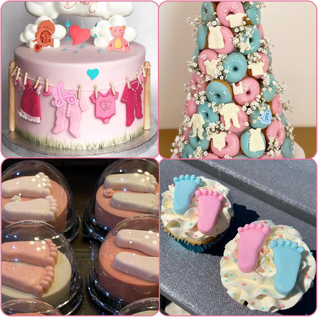 Baby Silicone Fondant Mold 3D Baby Foot Mold Baby Birthday Party Baking Tools for Baby Baptism Theme Party Gender Reveal Party Cake Decorating Chocolate Candy Cupcake Gum Paste Polymer Clay