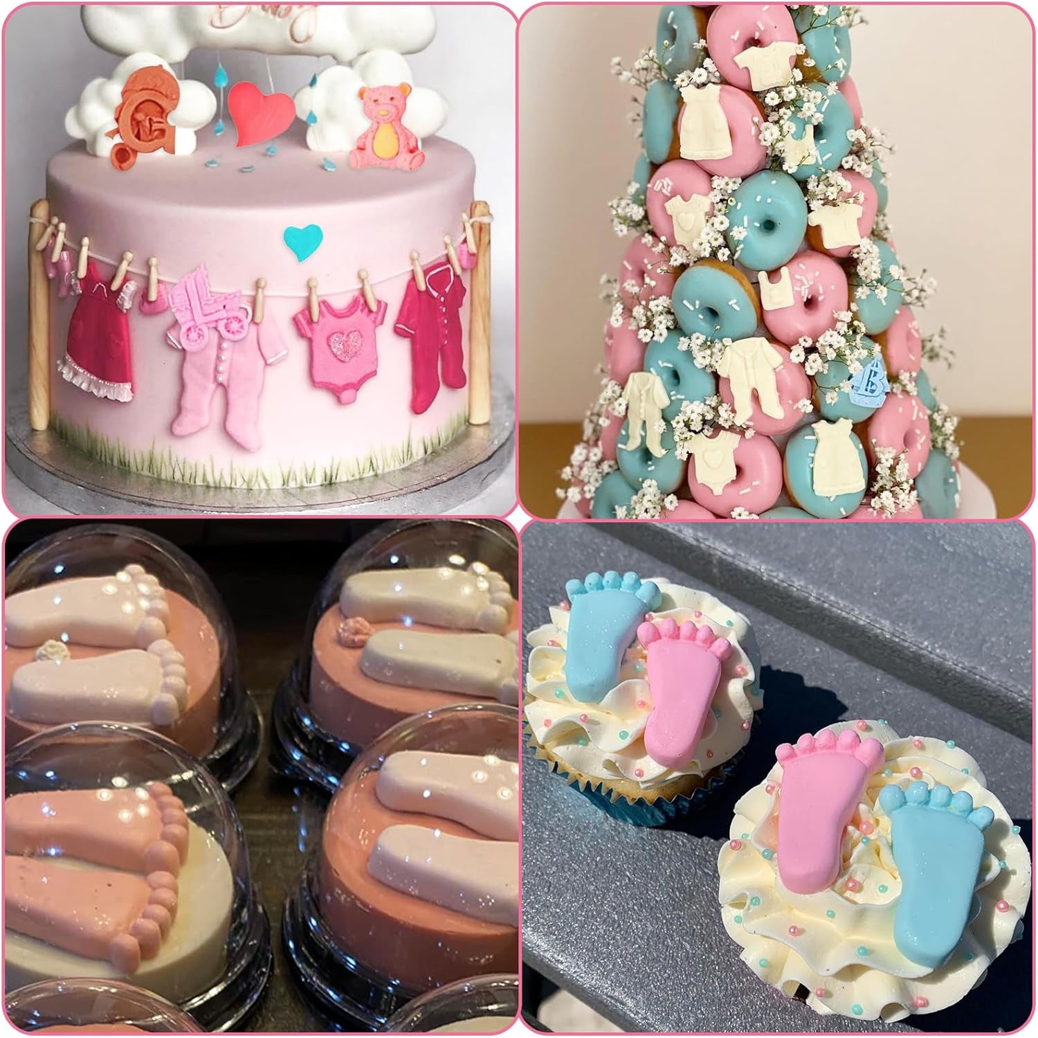 Baby Silicone Fondant Mold 3D Baby Foot Mold Baby Birthday Party Baking Tools for Baby Baptism Theme Party Gender Reveal Party Cake Decorating Chocolate Candy Cupcake Gum Paste Polymer Clay