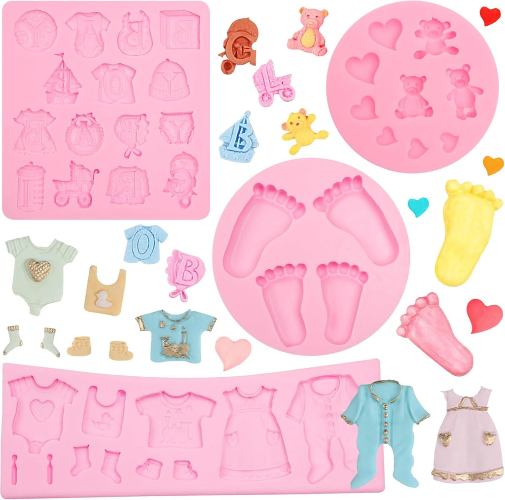 Baby Silicone Fondant Mold 3D Baby Foot Mold Baby Birthday Party Baking Tools for Baby Baptism Theme Party Gender Reveal Party Cake Decorating Chocolate Candy Cupcake Gum Paste Polymer Clay