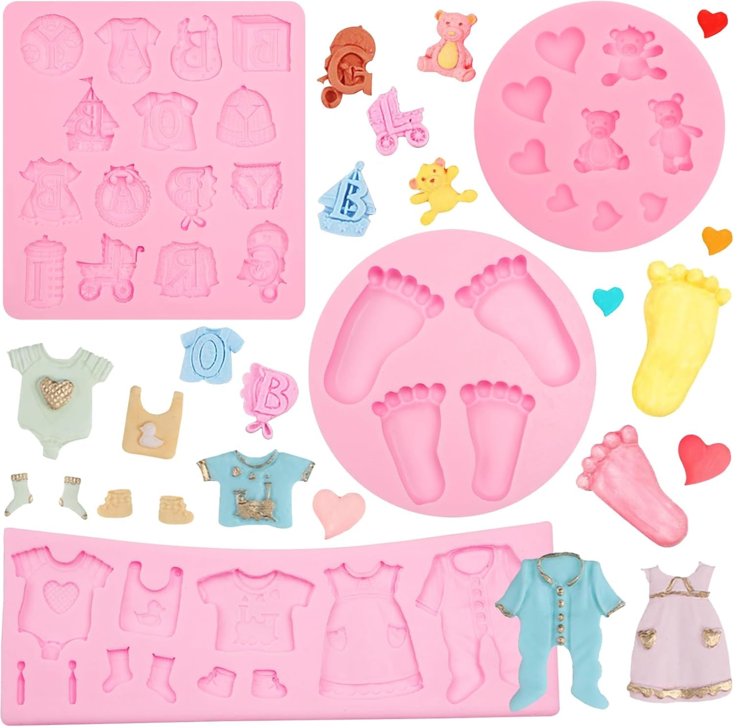 Baby Silicone Fondant Mold 3D Baby Foot Mold Baby Birthday Party Baking Tools for Baby Baptism Theme Party Gender Reveal Party Cake Decorating Chocolate Candy Cupcake Gum Paste Polymer Clay