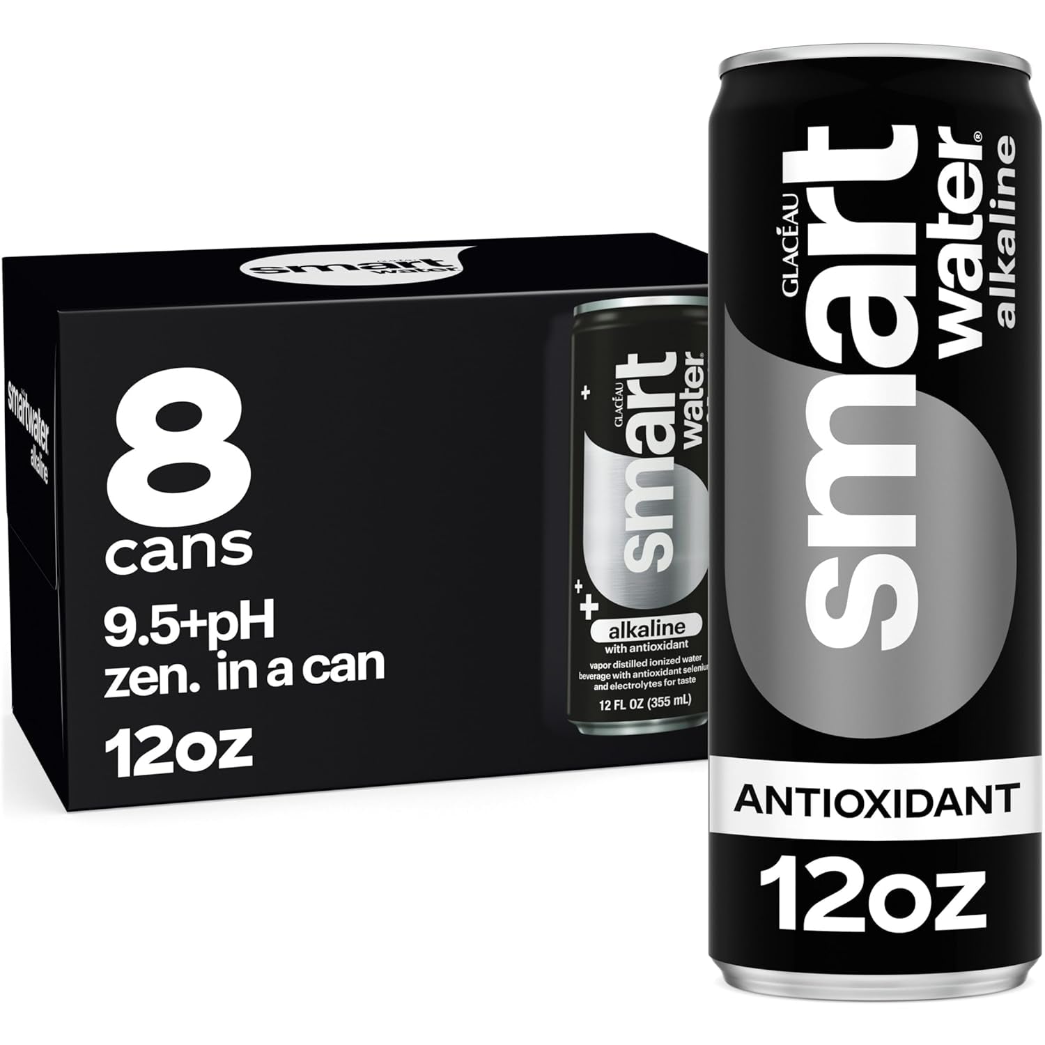 Smartwater Alkaline with Antioxidant Water Cans, 12 Fl Oz, 8 Pack