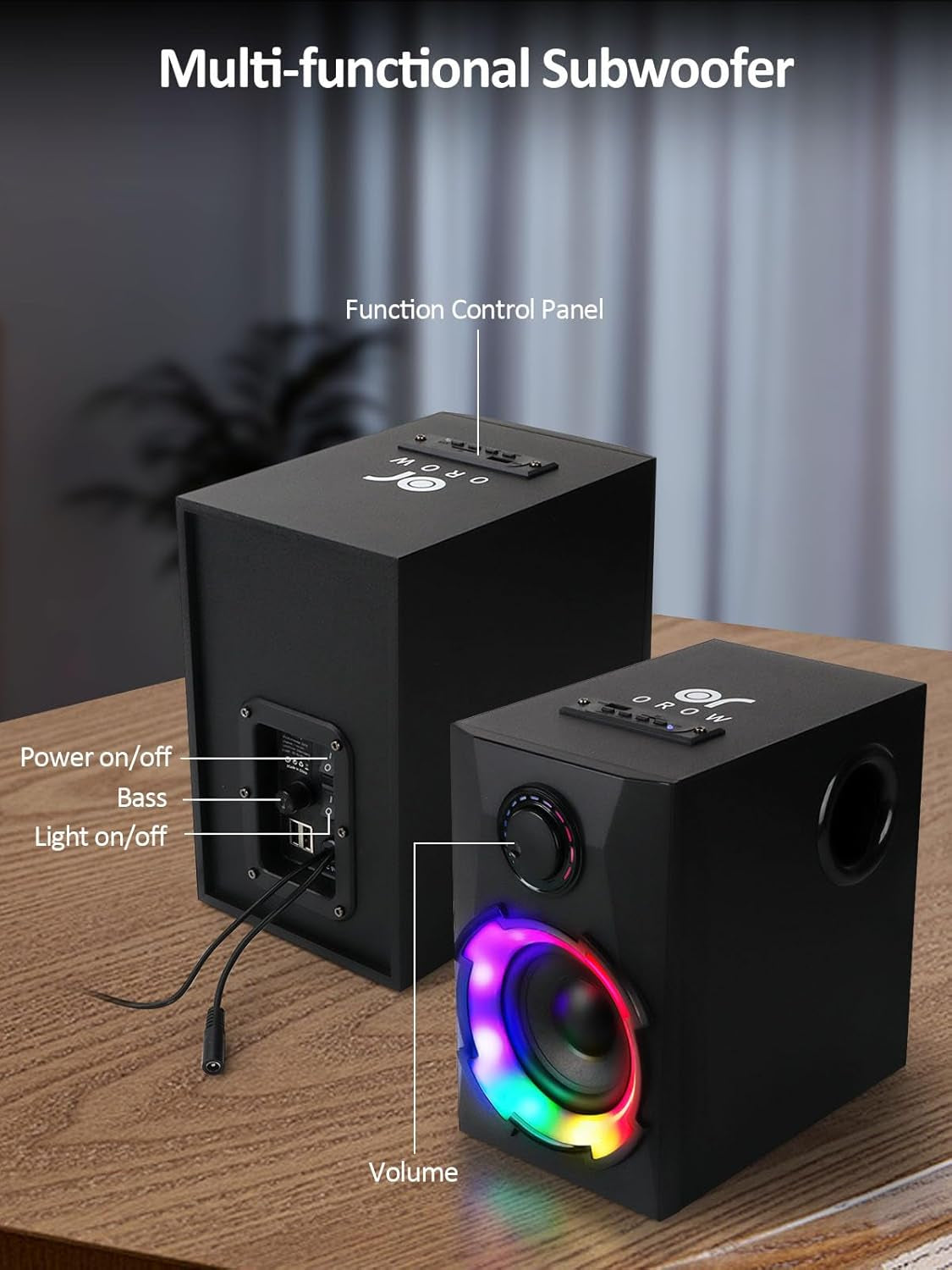 OROW Computer Speakers,40W PC Speakers with Subwoofer,Gaming Speakers with Bass,Ac Powered,Support Bluetooth&Sd&Usb Play, 2.1 Multimedia Speakers System with RGB Light (Black)