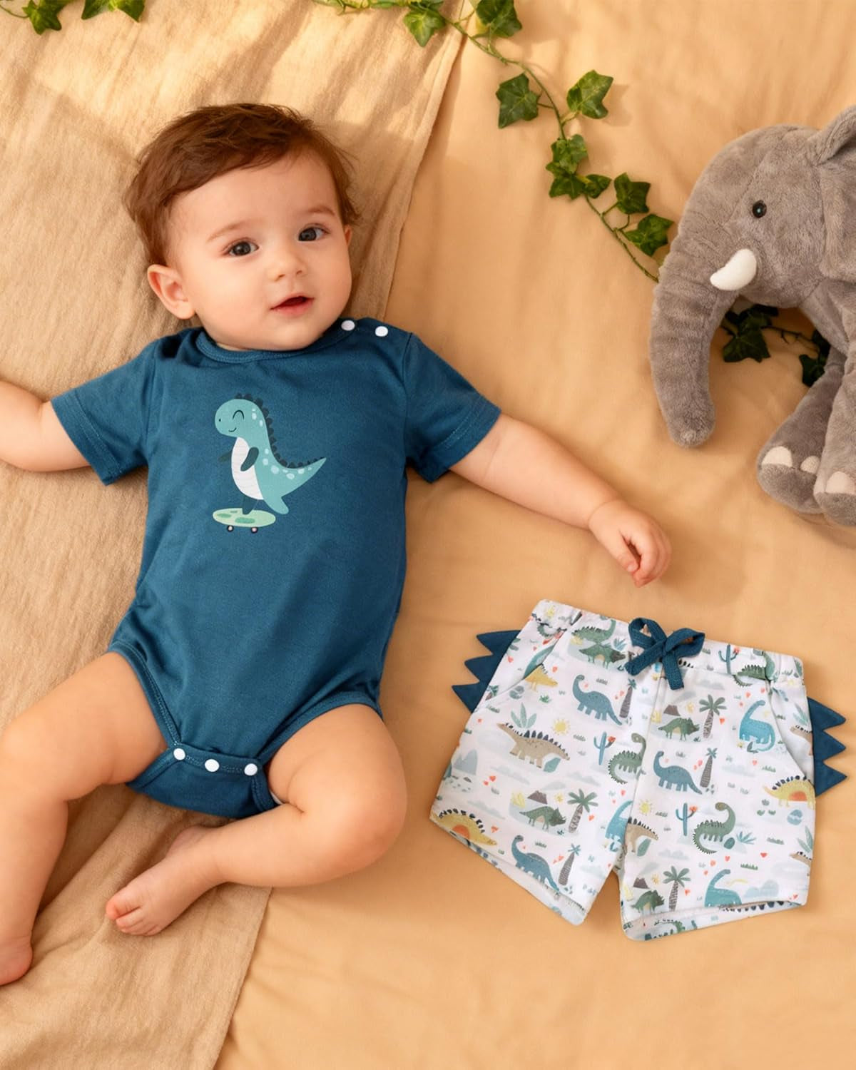 Baby Boy Clothes Newborn Summer Short Sleeve Cotton Crew Neck Button Crotch Romper Short Set Infant Boy Clothes