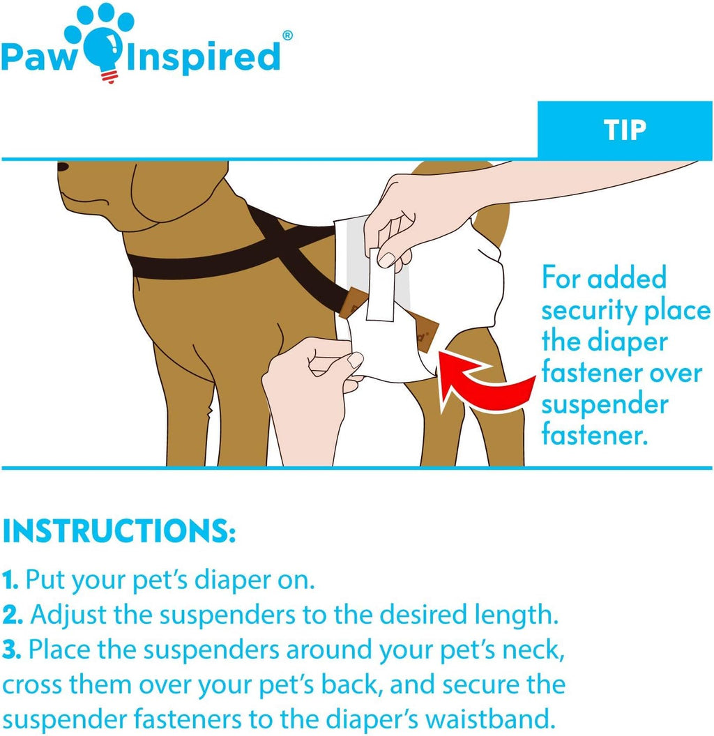 Dog Diaper Suspenders with Velcro Fasteners | Stretchy Adjustable Suspenders for Female and Male Disposable and Washable Diapers | Fits Small, Medium and Large Size Pets (S/M, Black)