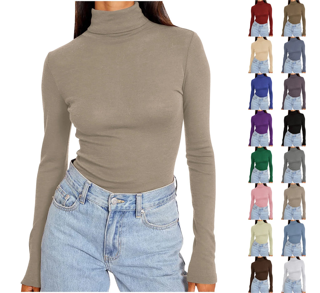 Womens Basic Turtleneck Long Sleeve Slim Fit Top Soft Stretchy Mock Neck Shirt Casual Layering Tee for Fall Winter Dark Gray XXXXL