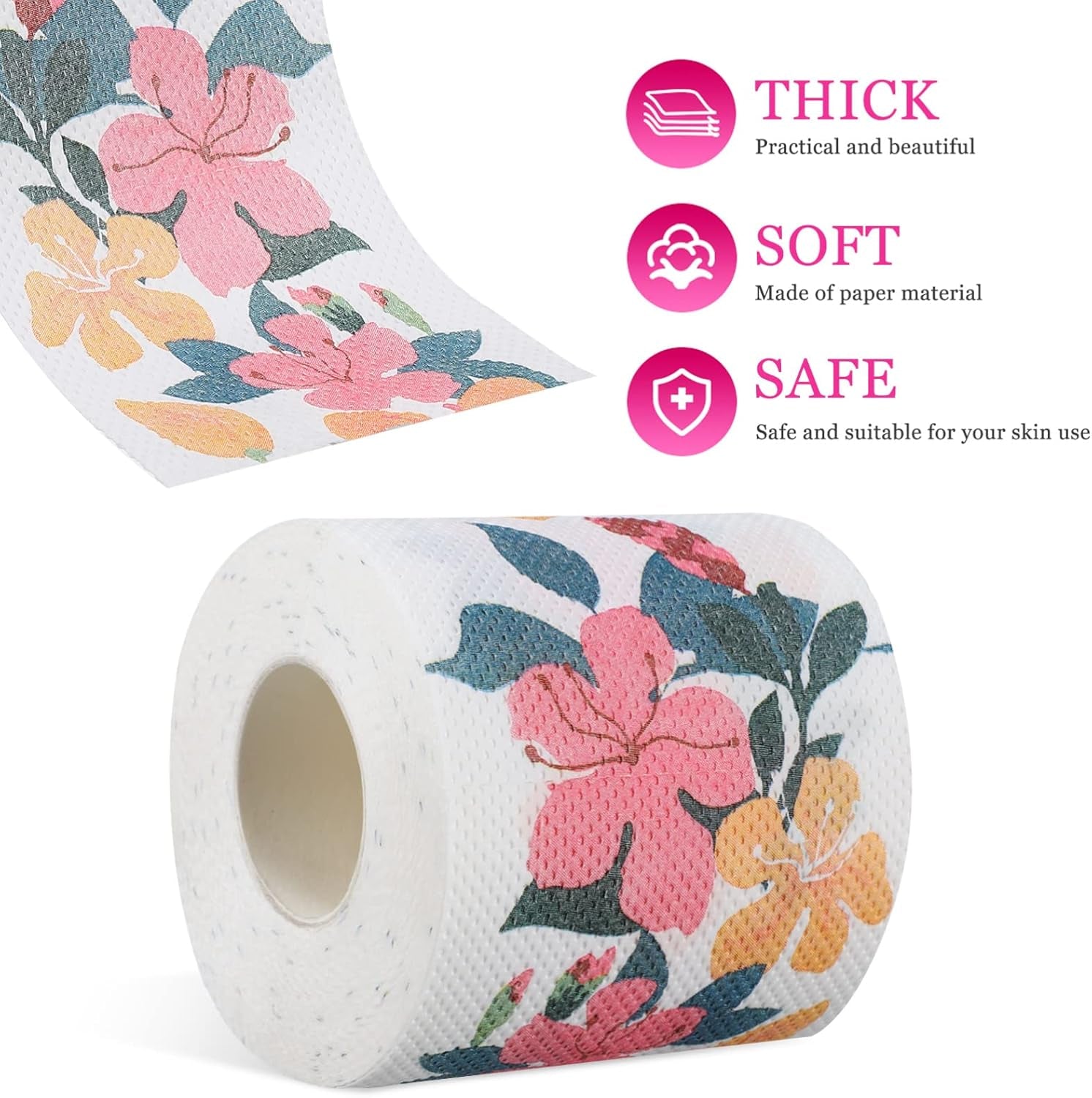 Floral Toilet Paper Novelty Bathroom Tissue Flower Pattern Toilet Tissues, Decorative Hand Towel Napkins for Home Office Travel, 2 Rolls