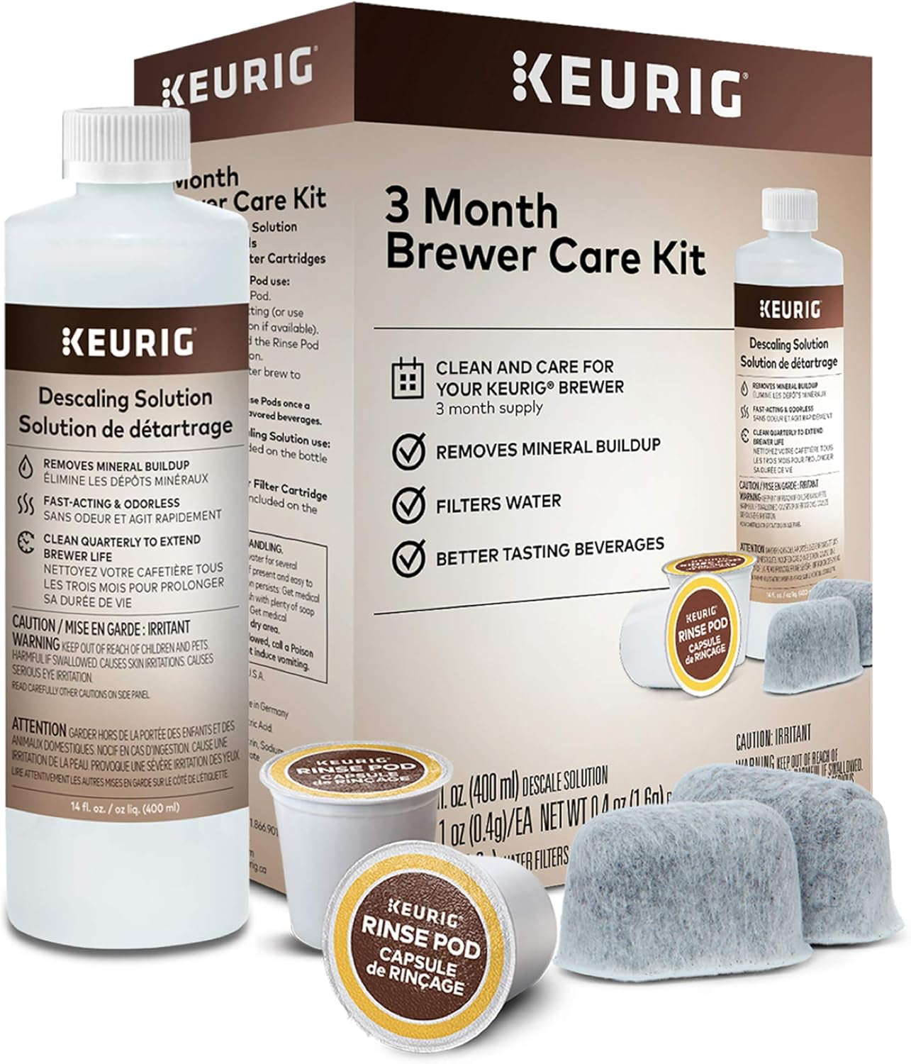 K-Elite Single-Serve K-Cup Pod Coffee Maker, Brushed Slate, 12 Oz. Brew Size 3-Month Brewer Maintenance Kit