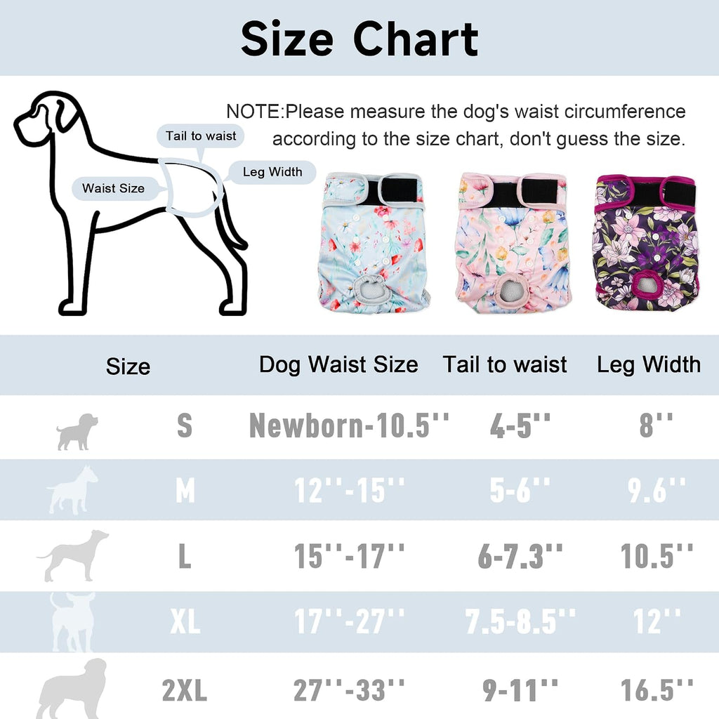 Washable Dog Diapers (3 Pack), Reusable Dog Diapers for Doggie Heat Period, Reusable Doggie Diaper for Female Dogs (Large)