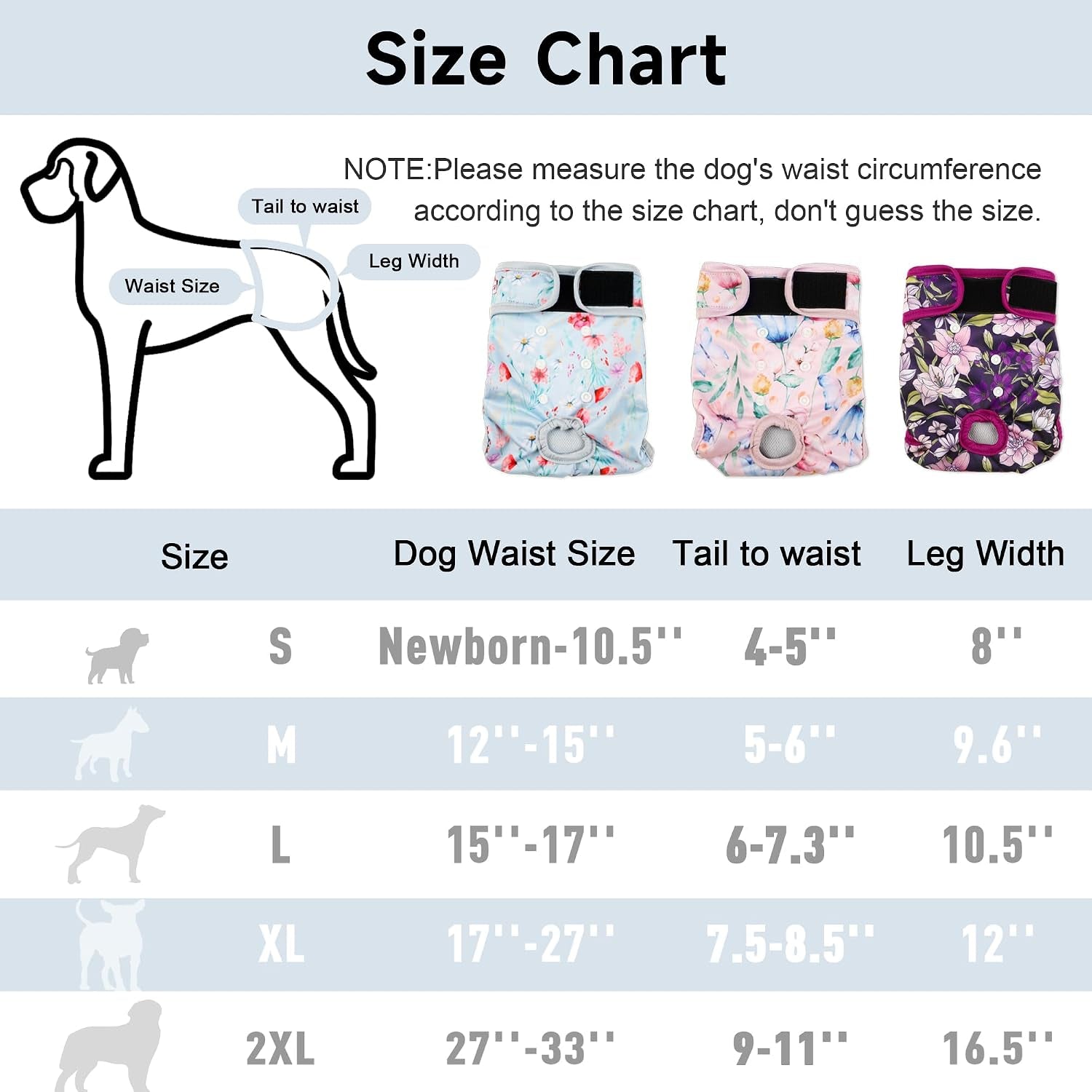 Washable Dog Diapers (3 Pack), Reusable Dog Diapers for Doggie Heat Period, Reusable Doggie Diaper for Female Dogs (Large)