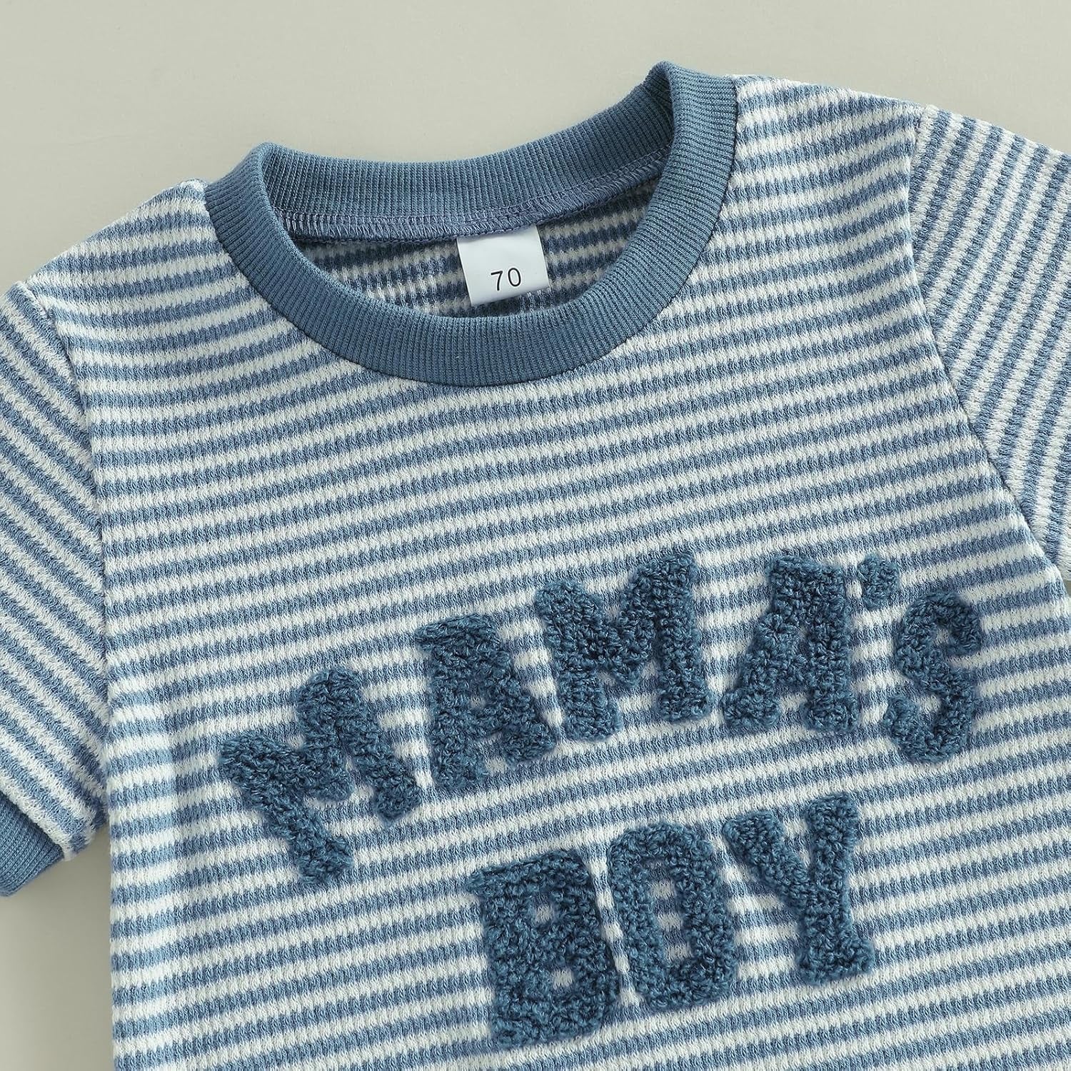 Baby Boy Summer Clothes Mamas Boy Embroidered Waffle Knit Short Sleeve T-Shirt Shorts Set Toddler Striped Outfit