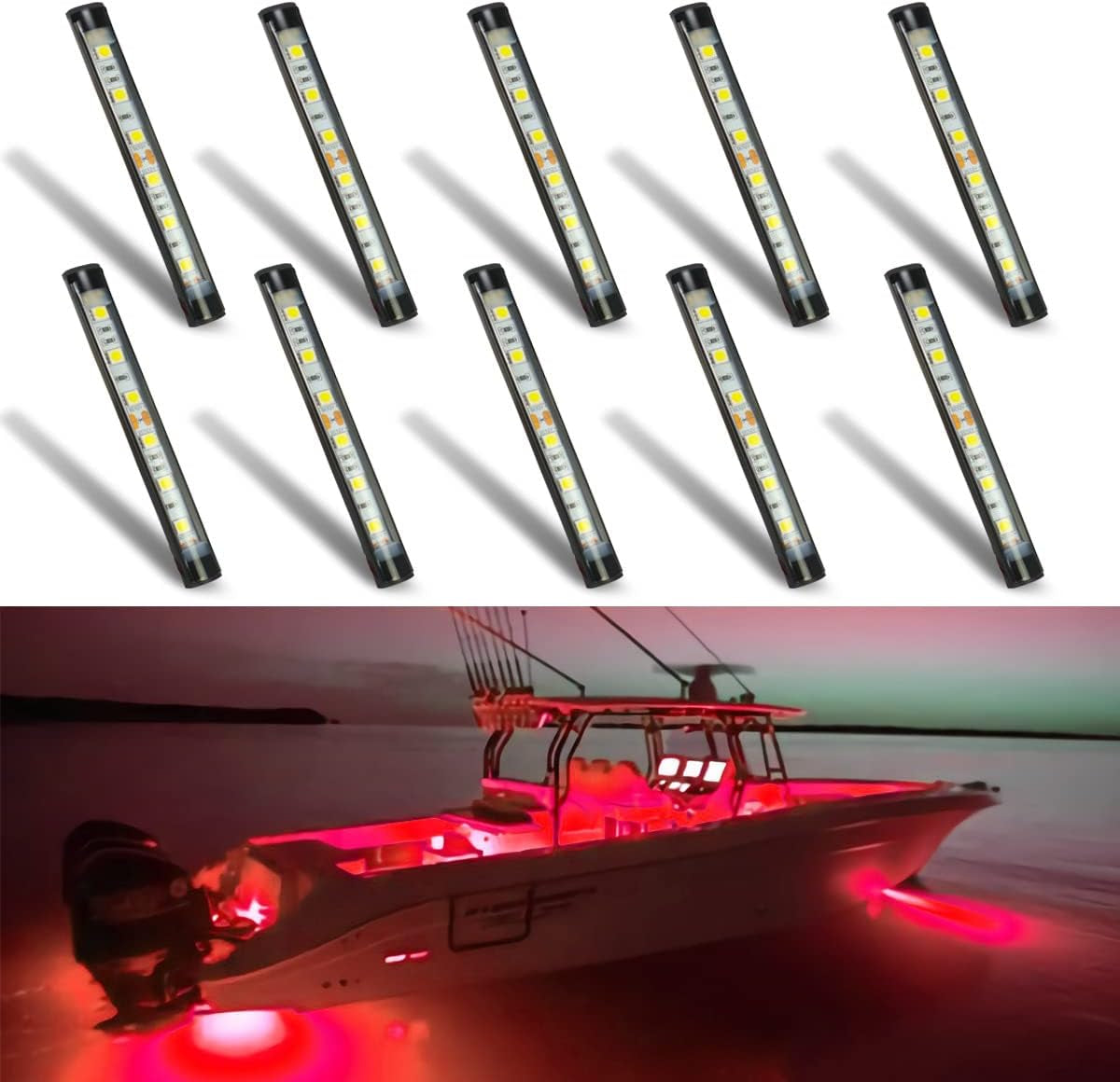 Marine Led Boat Lights, Night Fishing Lights, Boat Interior Lights, No Drilling Install Boat Deck Lights Courtesy Lights, Red
