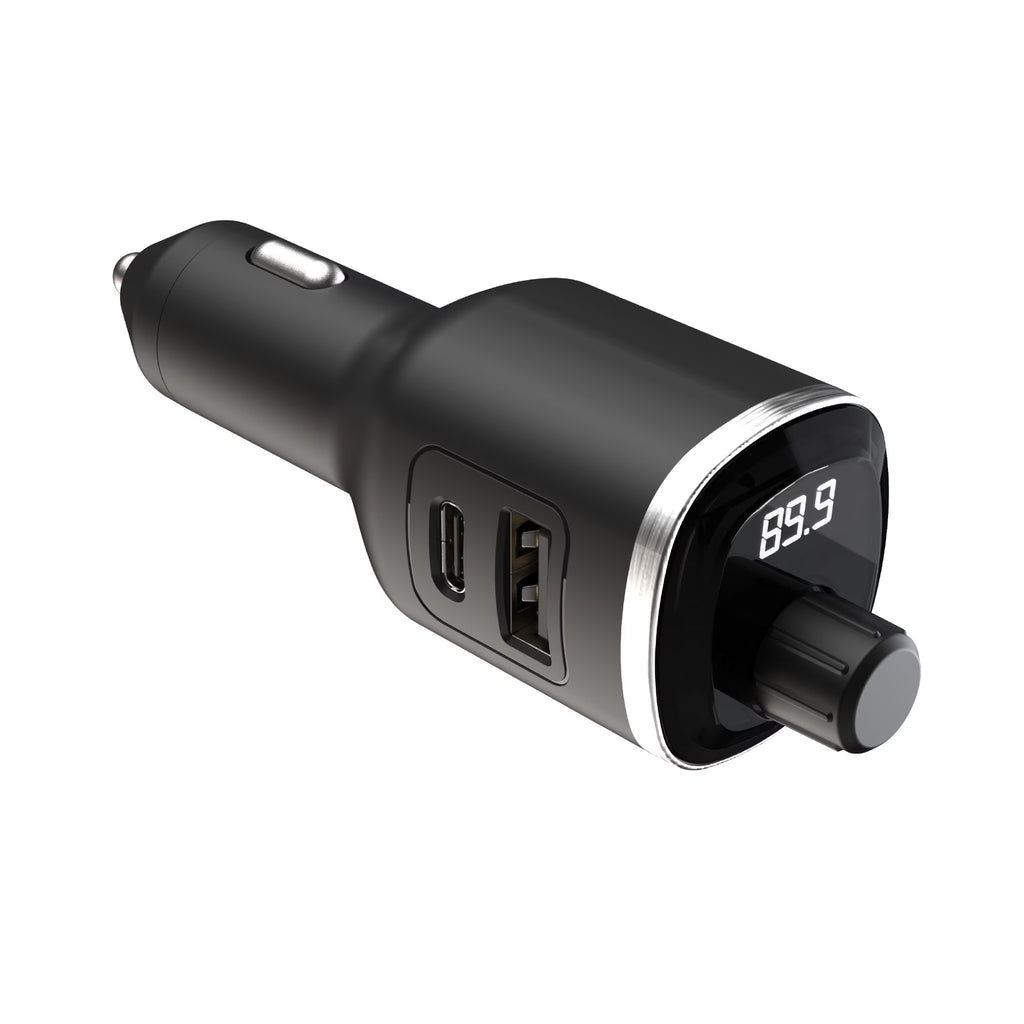 BTFM8-SP Bluetooth FM Transmitter Dual 12W USB-C and USB-A Charging Ports Black