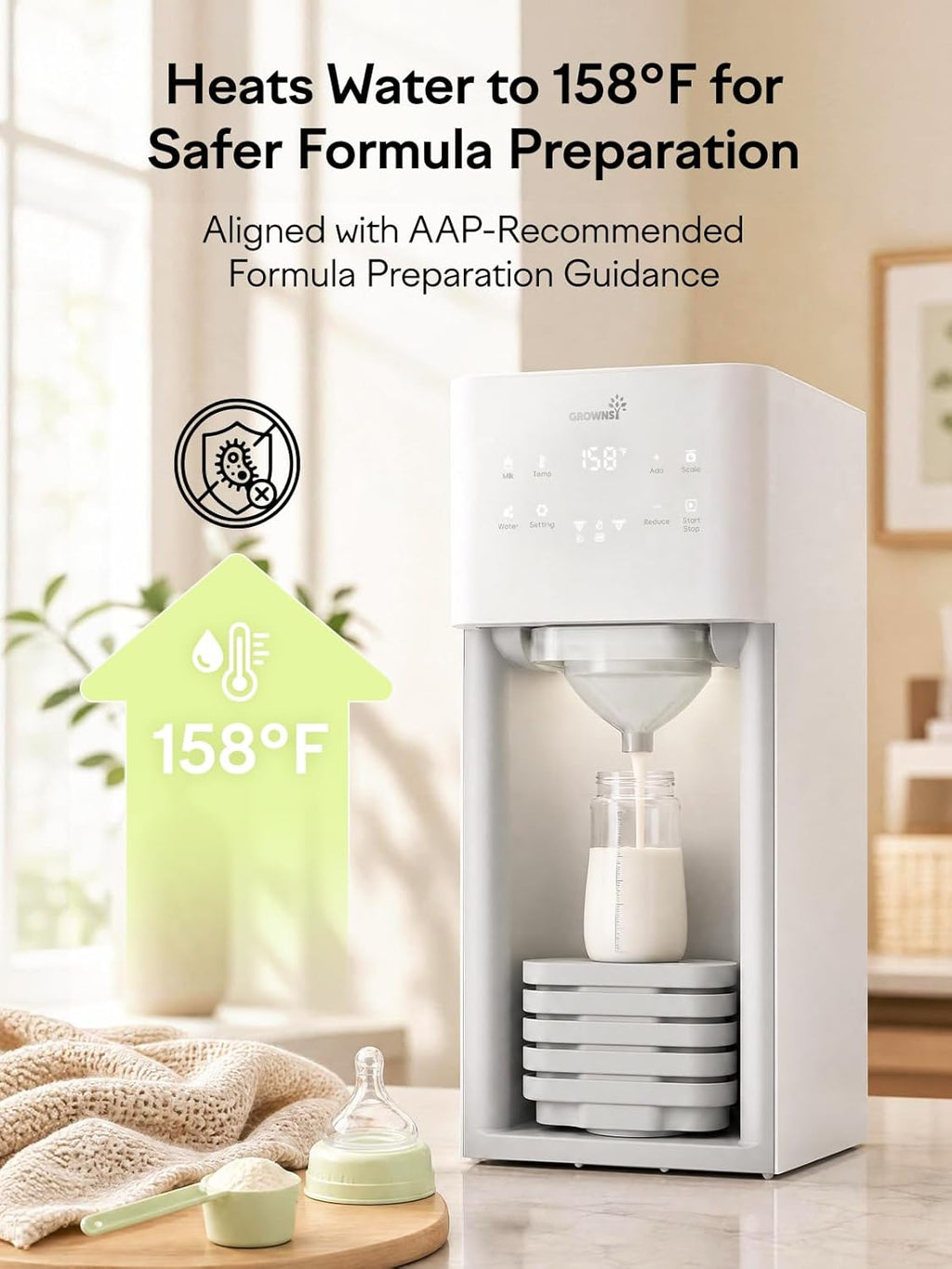 Baby Formula Maker, Ultra-Precise Automatic Formula Dispenser, Formula Mixer with One-Touch Instant Bottle Prep, 304 Stainless Steel Tank, Fits Most Baby Bottles, White
