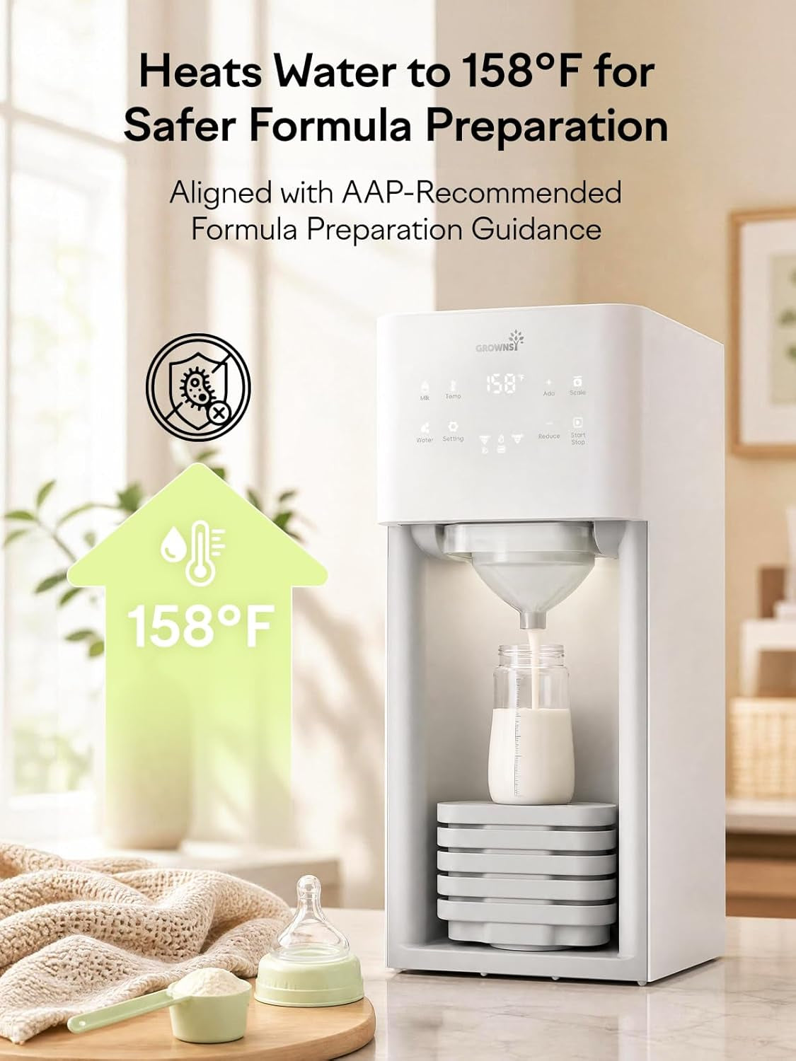 Baby Formula Maker, Ultra-Precise Automatic Formula Dispenser, Formula Mixer with One-Touch Instant Bottle Prep, 304 Stainless Steel Tank, Fits Most Baby Bottles, White