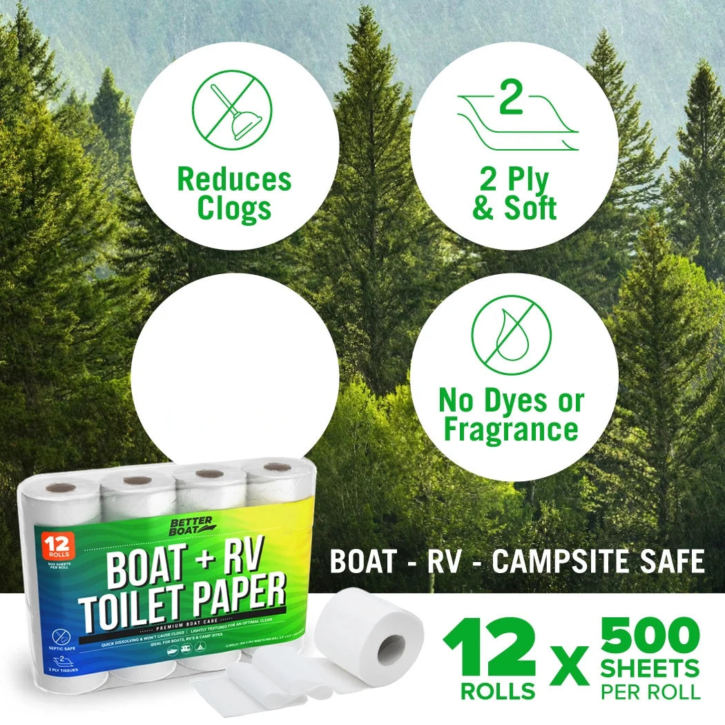 Boat and RV 2 Ply Toilet Paper, Unscented, 12 Rolls per Case