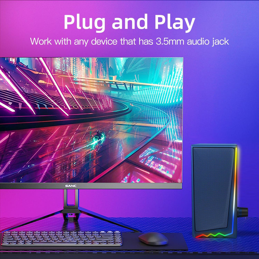 Computer Speakers, Desktop Speakers with Various Colorful LED, Gaming Speakers with Volume Control,For PC, AC Adapter Powered and 3.5Mm Aux-In Computer Speakers