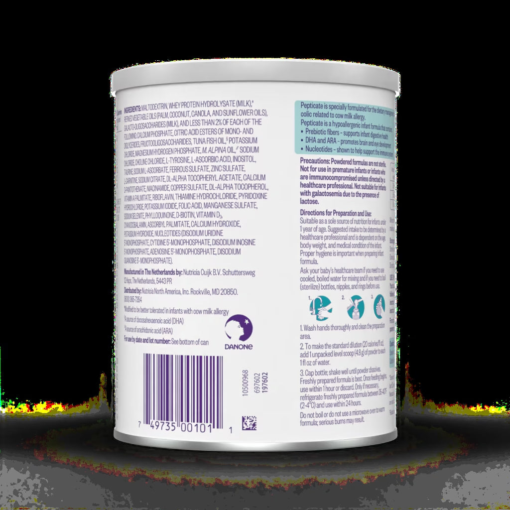 Pepticate Baby Formula, Hypoallergenic Powdered Infant Formula for Cow Milk Allergy, with Omega 3 DHA, ARA, Iron & Prebiotics, 13.2Oz