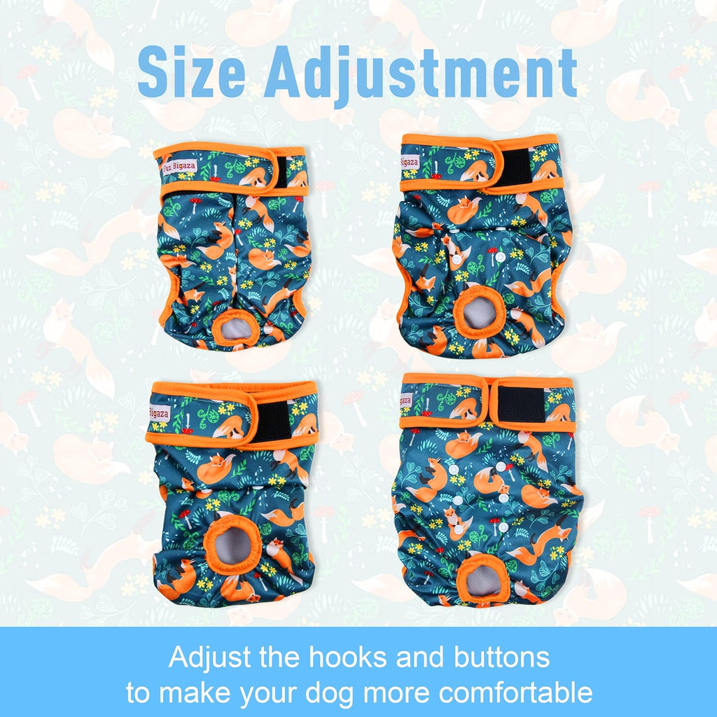 Washable Dog Diapers (3 Pack), Reusable Dog Diapers for Doggie Heat Period, Reusable Doggie Diaper for Female Dogs (Giraffe, Tucan, Fox, Xx-Large)