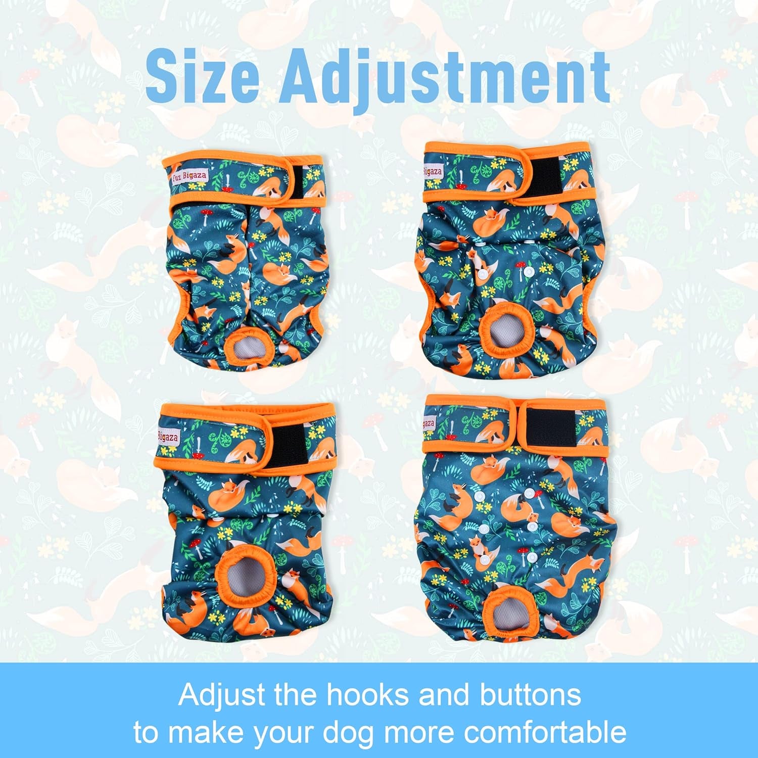 Washable Dog Diapers (3 Pack), Reusable Dog Diapers for Doggie Heat Period, Reusable Doggie Diaper for Female Dogs (Giraffe, Tucan, Fox, Xx-Large)