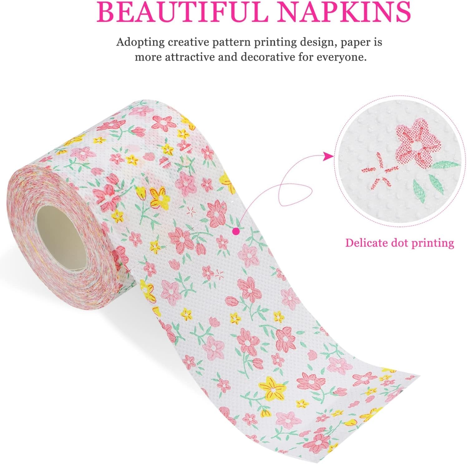 Floral Toilet Paper Novelty Bathroom Tissue Flower Pattern Toilet Tissues, Decorative Hand Towel Napkins for Home Office Travel, 2 Rolls