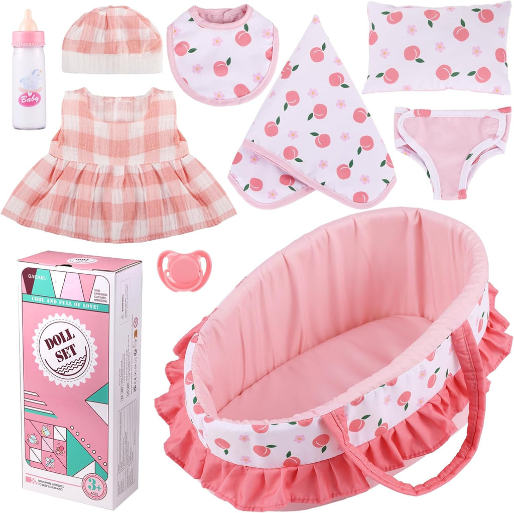 Baby Doll Bassinet Carrier, 12 Inch Baby Doll Accessories Set, Baby Doll Carrier Accessories for 12 Inch Baby Dolls, Including Magic Baby Bottle, Bib, Pacifier, Diaper