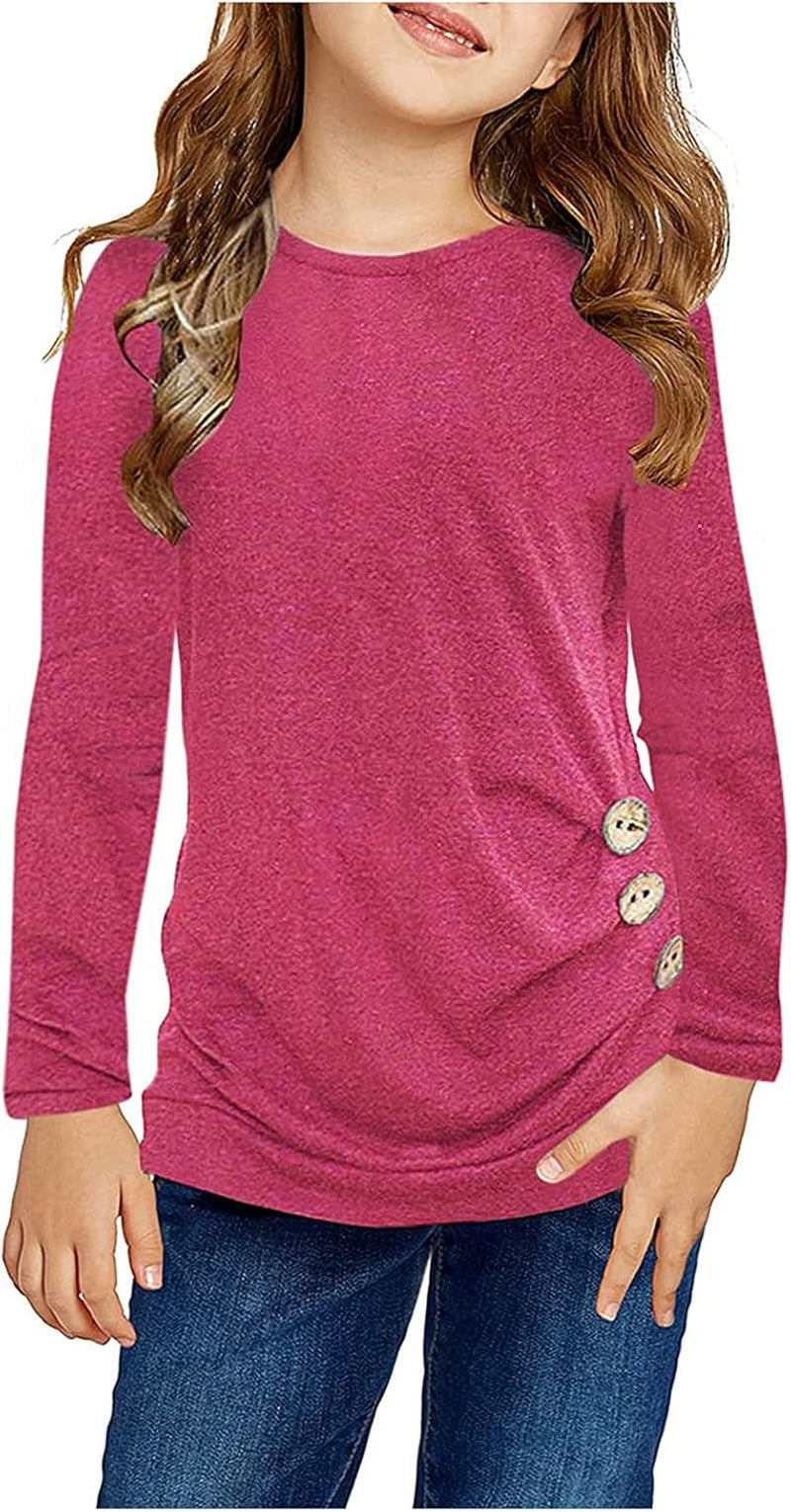 Kids Girls Christmas Costumes Casual Tunic Tops Knot Front Button Long Sleeve Casual Loose Blouse T-Shirt Tee A226