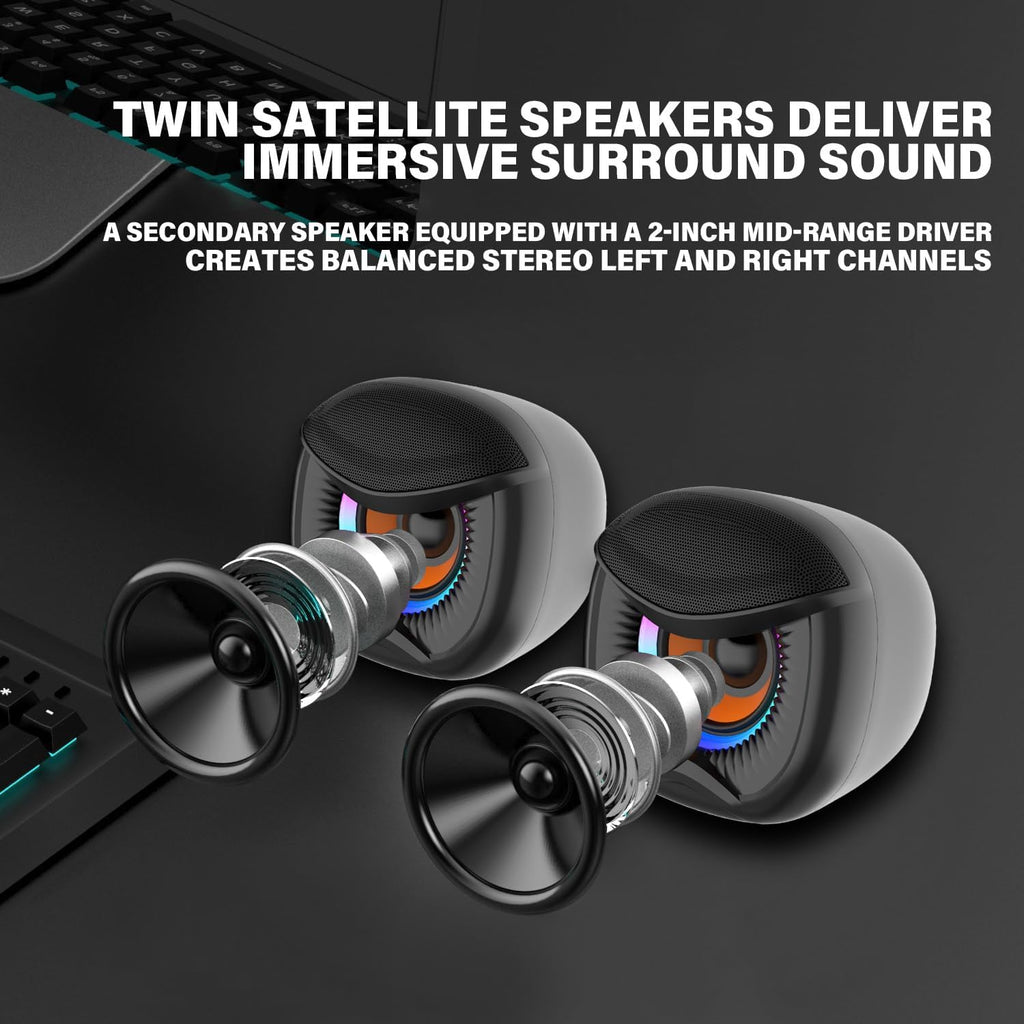 Computer Speakers, PC Speakers with Subwoofer, 2.1 Gaming Speakers for Desktop PC, USB Powered Wired 3.5Mm Aux for Monitor, Laptop, Desk