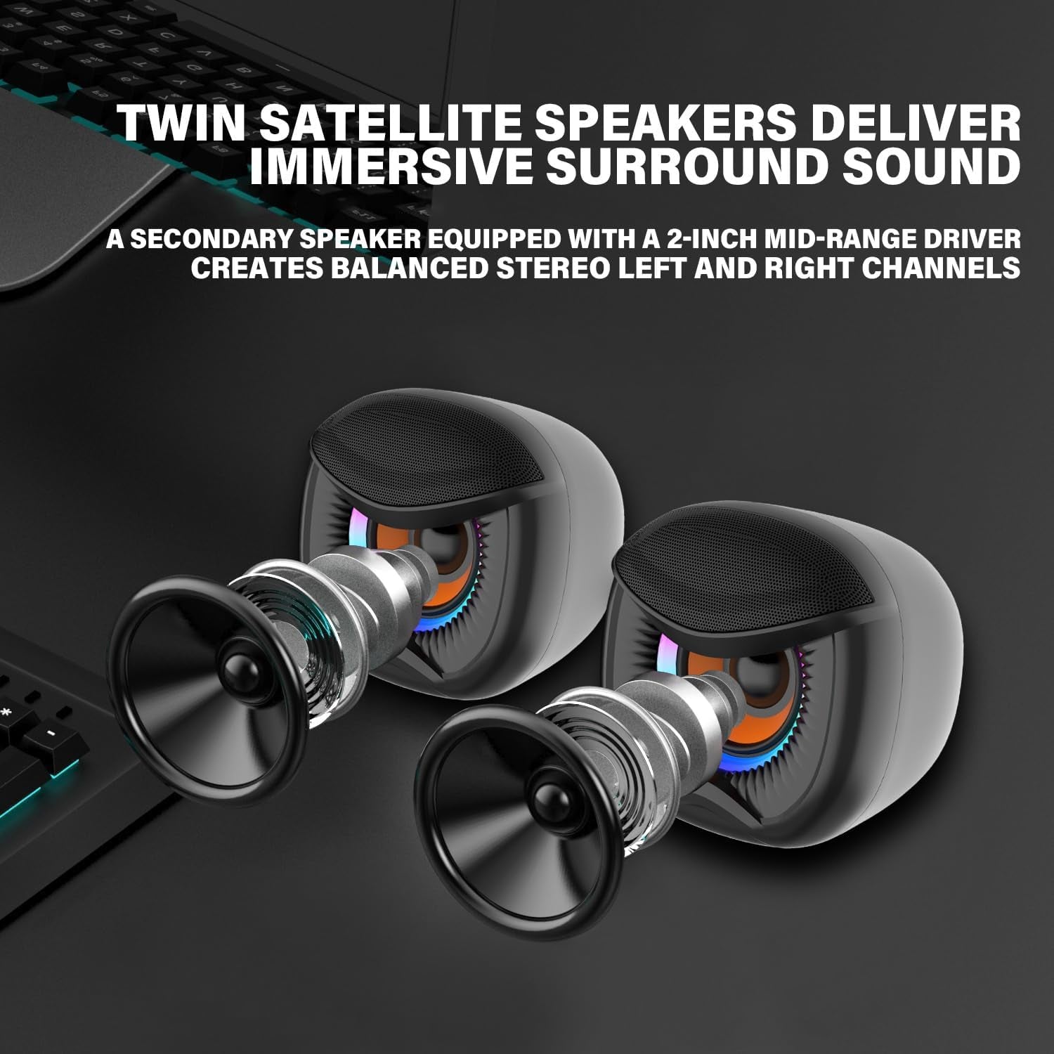 Computer Speakers, PC Speakers with Subwoofer, 2.1 Gaming Speakers for Desktop PC, USB Powered Wired 3.5Mm Aux for Monitor, Laptop, Desk