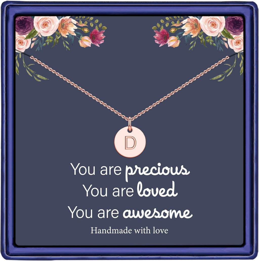 Disc Initial Necklaces for Girls Women - 14K Gold Plated/14K Rose Gold Plated/S925 Sterling Silver Disc Initial Necklaces for Girls Jewelry Birthday Gifts for Kids Girl Teens Women