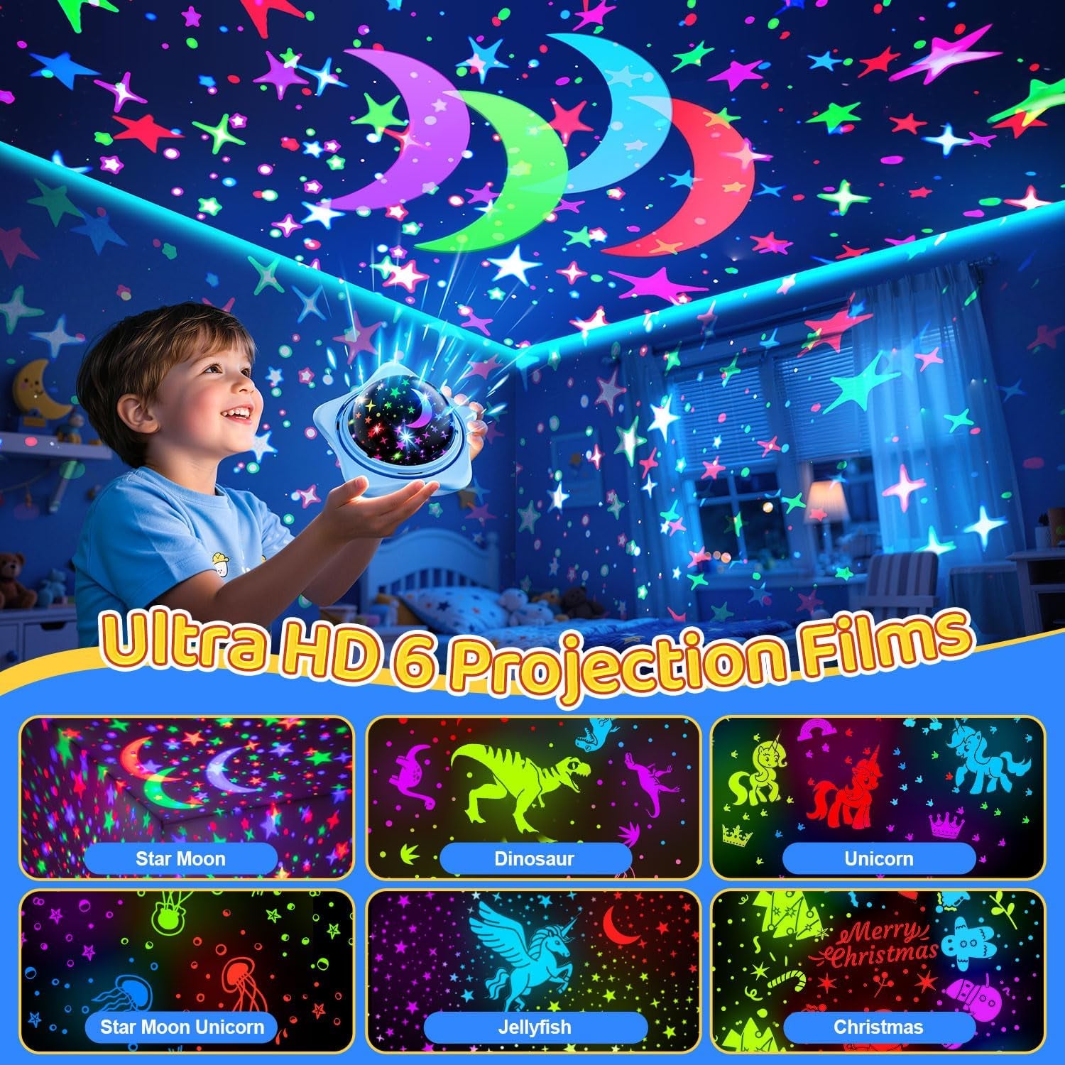 Night Light for Kids Toys,6 Films+78 Lighting Modes Star Projector,Rechargeable Night Light Projector,360°Rotion Star Lights for Bedroom Decor,Birthday Gifts for Kids Baby Sensory Toys Autism