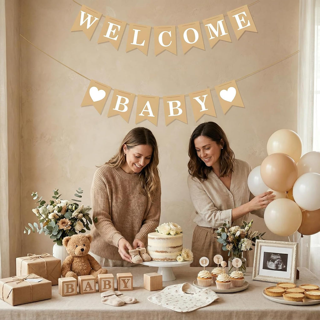 Welcome Baby Banner – Rustic Baby Shower Decorations, Gender Neutral Baby Shower Decor, Pre-Strung Shower Sign, Baby Boy Banner for Party Wall Backdrop